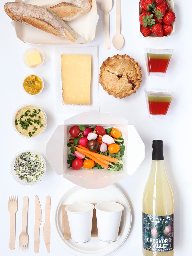 Want to picnic like the upper crust? Londoners can at Melrose & Morgan, whose hamper is a thing of beauty: think fresh pies, hummus, posh cheese, and – to die for – Pimm's and cucumber jelly, all in a smart white cool bag. You can pimp it with their delish deli extras, but nothing can guarantee sunshine... £44.95, melroseandmorgan.com