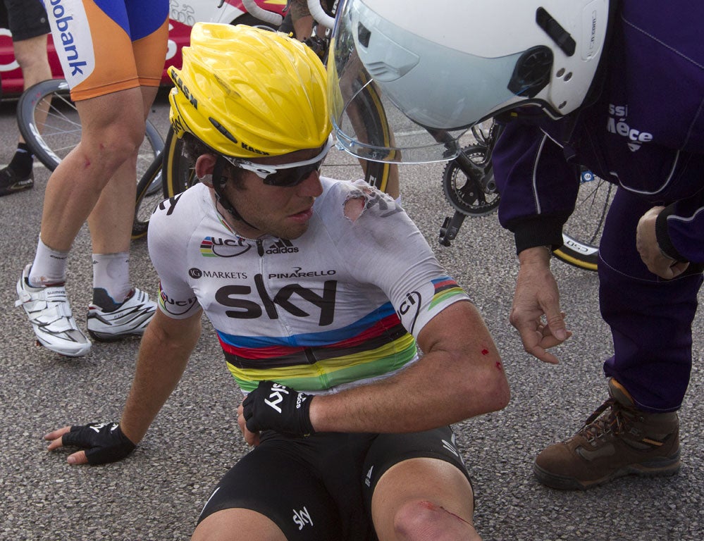 Mark Cavendish assesses his injuries