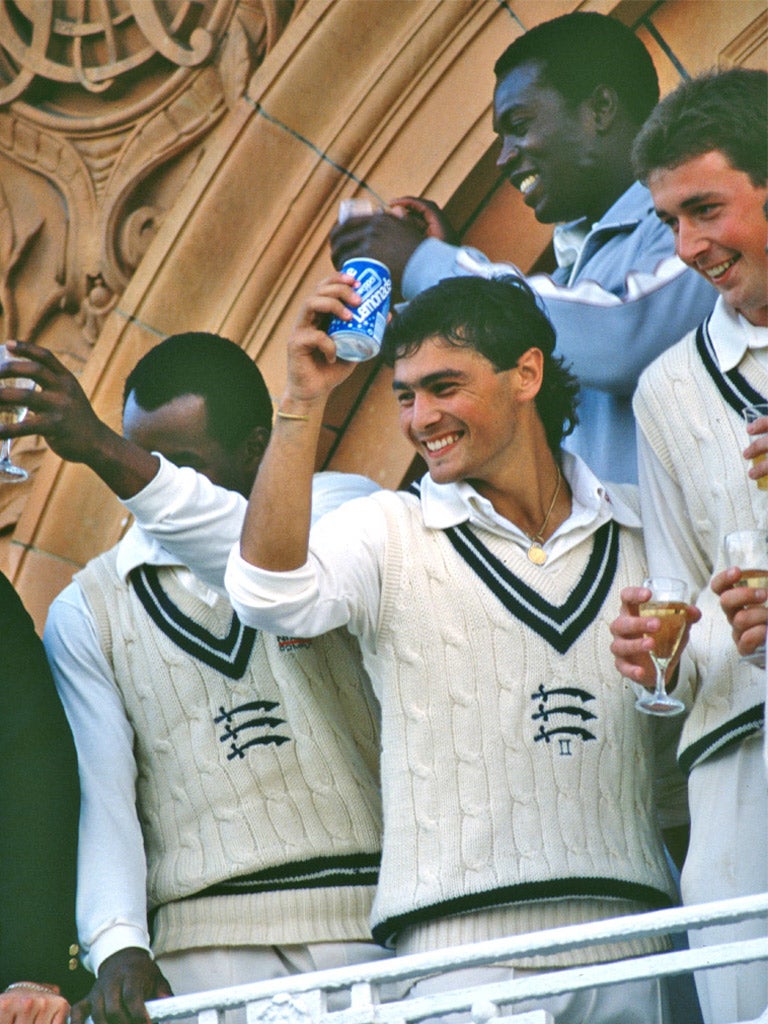 The boy with the cap enjoys the celebrations after helping Middlesex to the Natwest Trophy in 1988