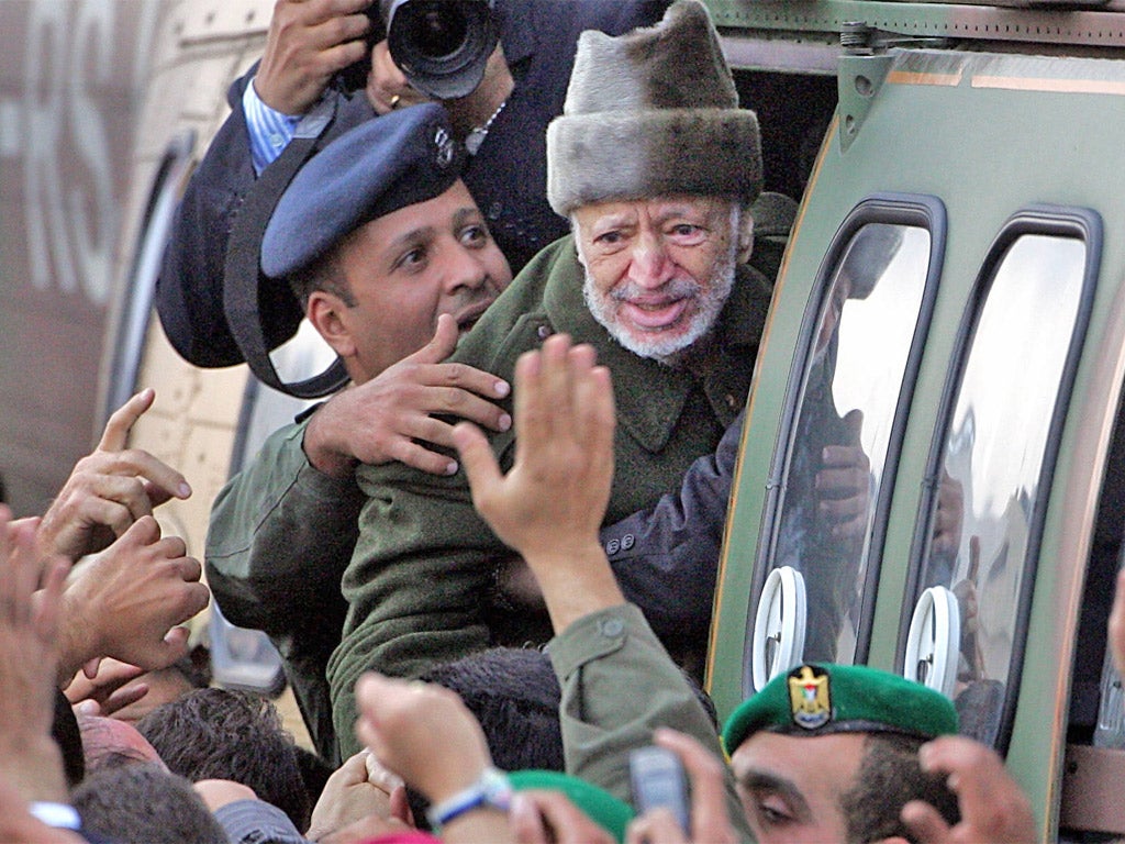 Yasser Arafat prepares to leave Ramallah in October 2004 to fly to Paris for treatment for what was then an unknown illness