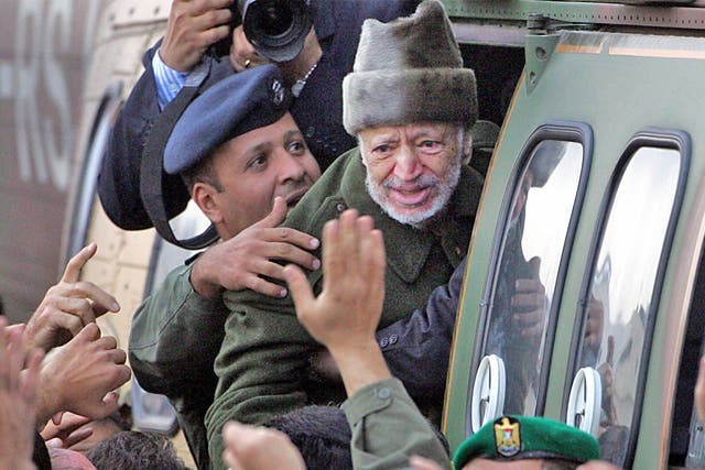 Yasser Arafat prepares to leave Ramallah in October 2004 to fly to Paris for treatment for what was then an unknown illness