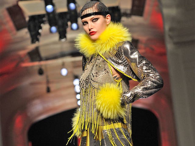 Jean-Paul Gaultier brought a typically flamboyant haute couture collection to the catwalk yesterday