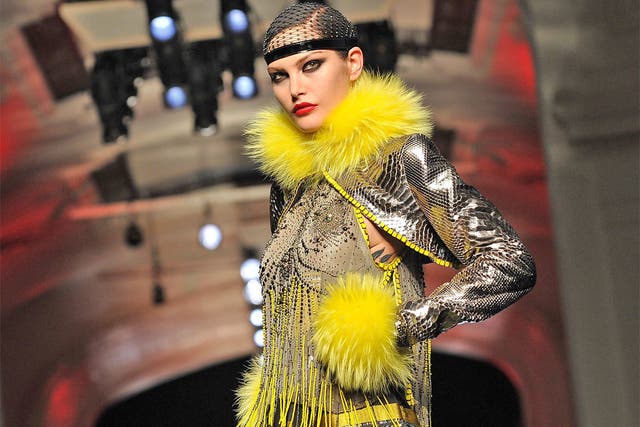 Jean-Paul Gaultier brought a typically flamboyant haute couture collection to the catwalk yesterday
