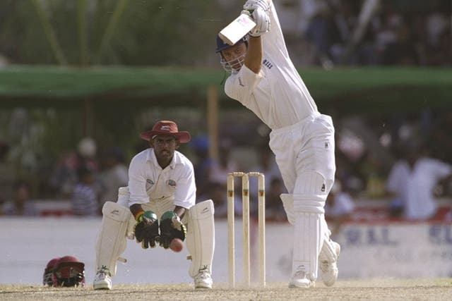 Mark Ramprakash unfurls a typical cover drive during the tour of West Indies when he hit his first Test century