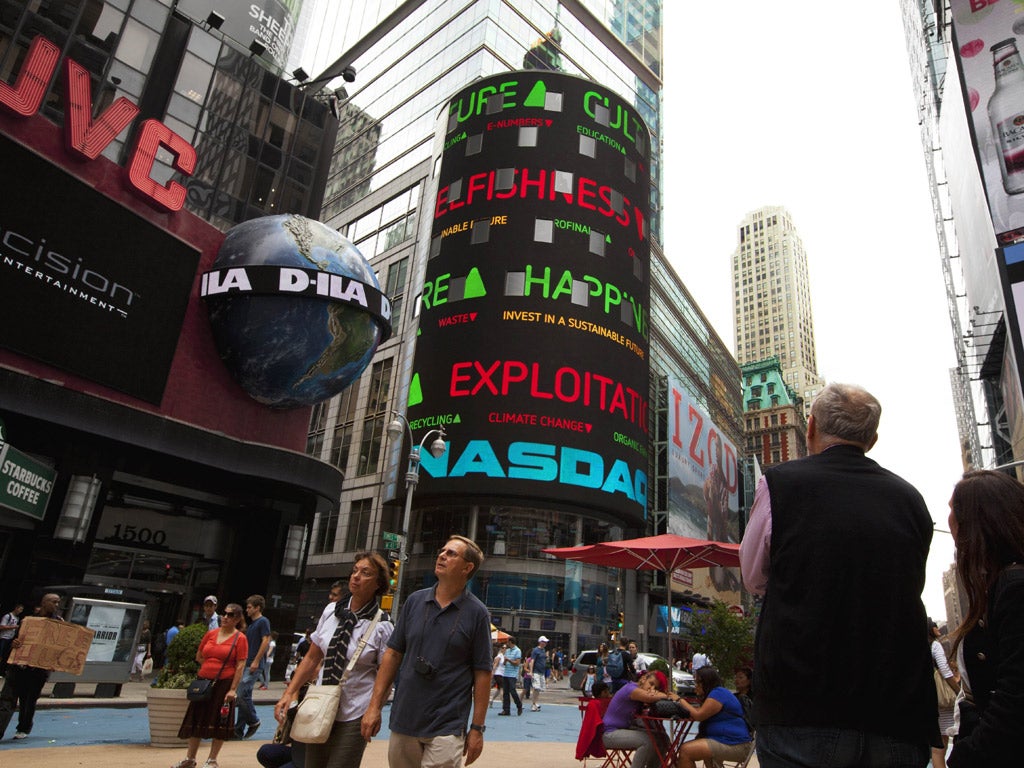 Triodos used the display board at Nasdaq in Times Square to publicise their different approach to banking