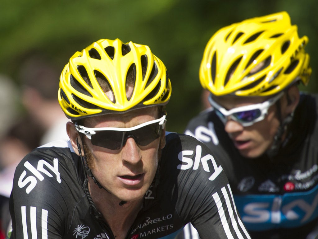 Wiggins, left, and stage winner Christopher Froome