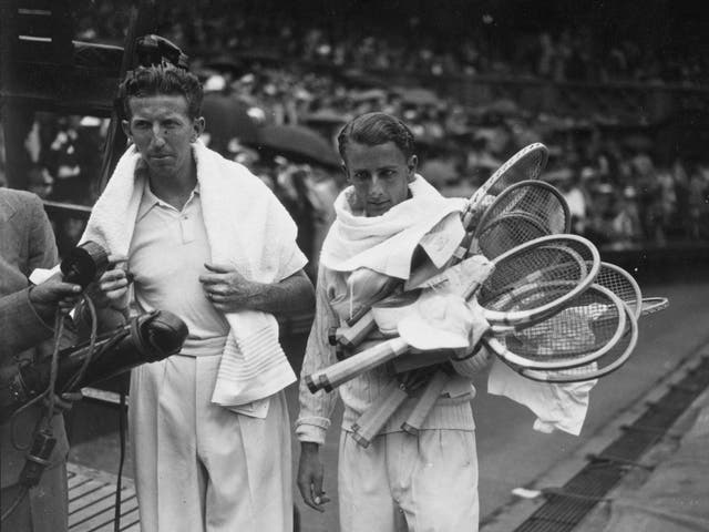 Just champion: American Donald Budge, above left, gives a radio interview after his victory over Britain's Bunny Austin, right, in the 1938 Gentlemen's Singles Final