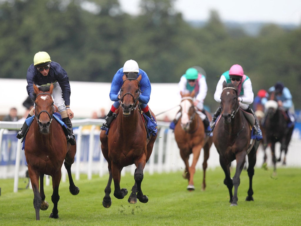 Against the odds: Nathaniel (far left) shows true class to win the Eclipse Stakes
