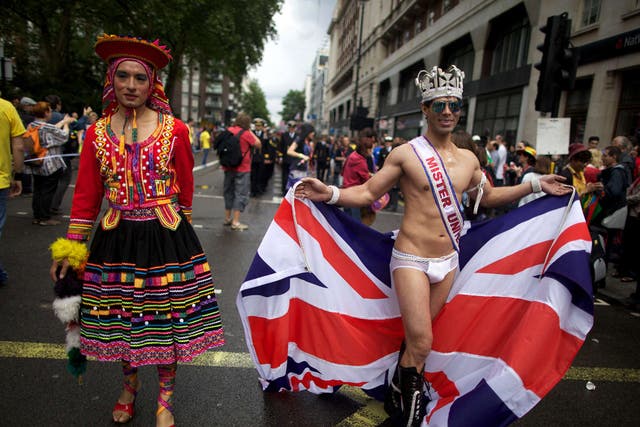 Crowning glory: All dressed up with somewhere to go at Pride London yesterday