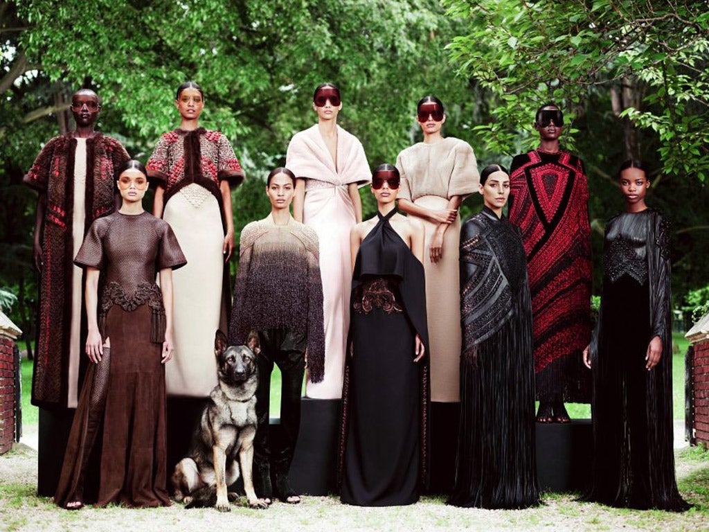 Givenchy: Riccardo Tisci was inspired by Gypsies and the 1960s, he said. His static presentation of 10 intricately worked looks is by now one of the high points of the schedule.