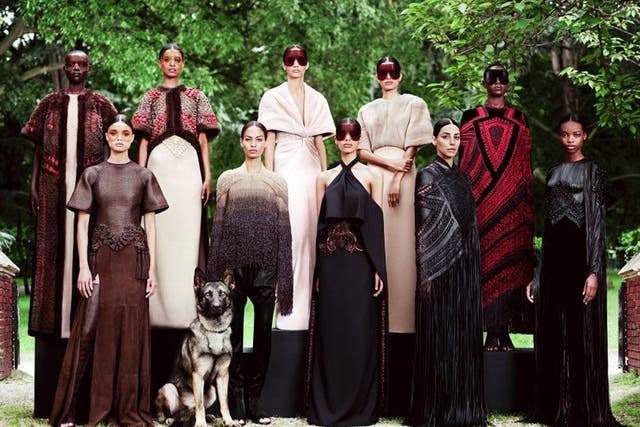 Givenchy: Riccardo Tisci was inspired by Gypsies and the 1960s, he said. His static presentation of 10 intricately worked looks is by now one of the high points of the schedule.
