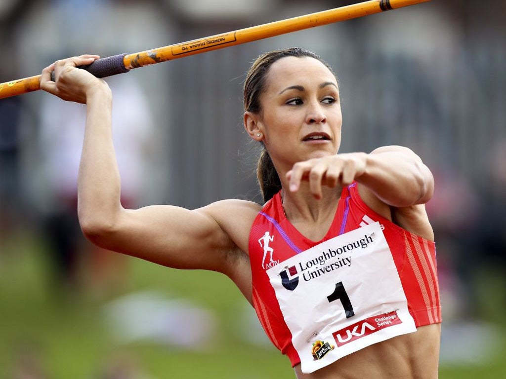 Heptathlete Jessica Ennis competes in the javelin in Loughborough on Saturday