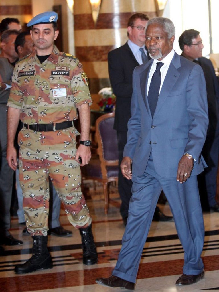 The UN special envoy to Syria Kofi Annan after a meeting with Syrian President Bashar Assad in Damascus