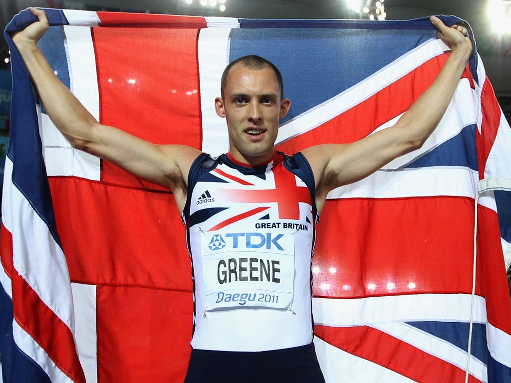 Dai Greene after winning gold in the world championships