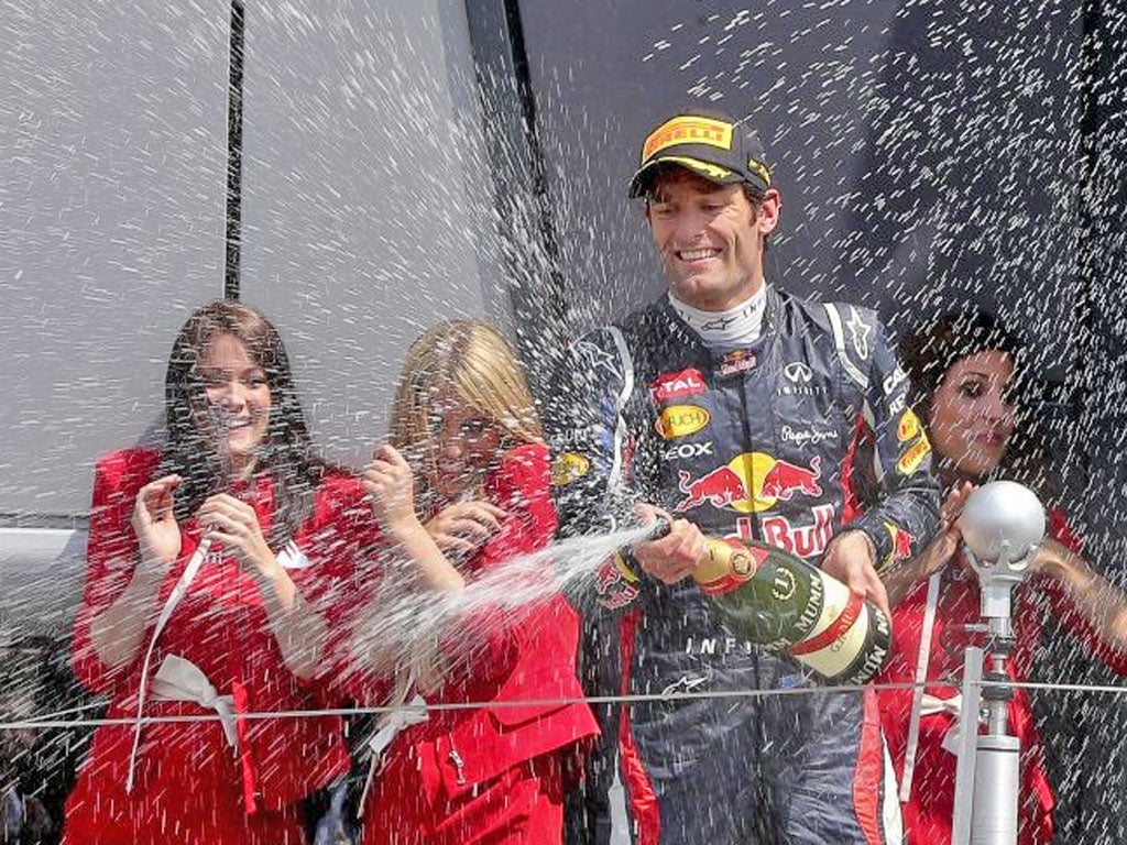 Mark Webber celebrates his British Grand Prix win on Sunday