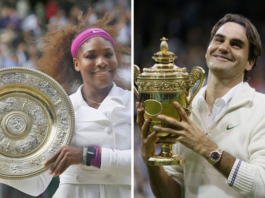 Serena wears a Casio computer watch, while Federer, right, wears his luxury Rolex