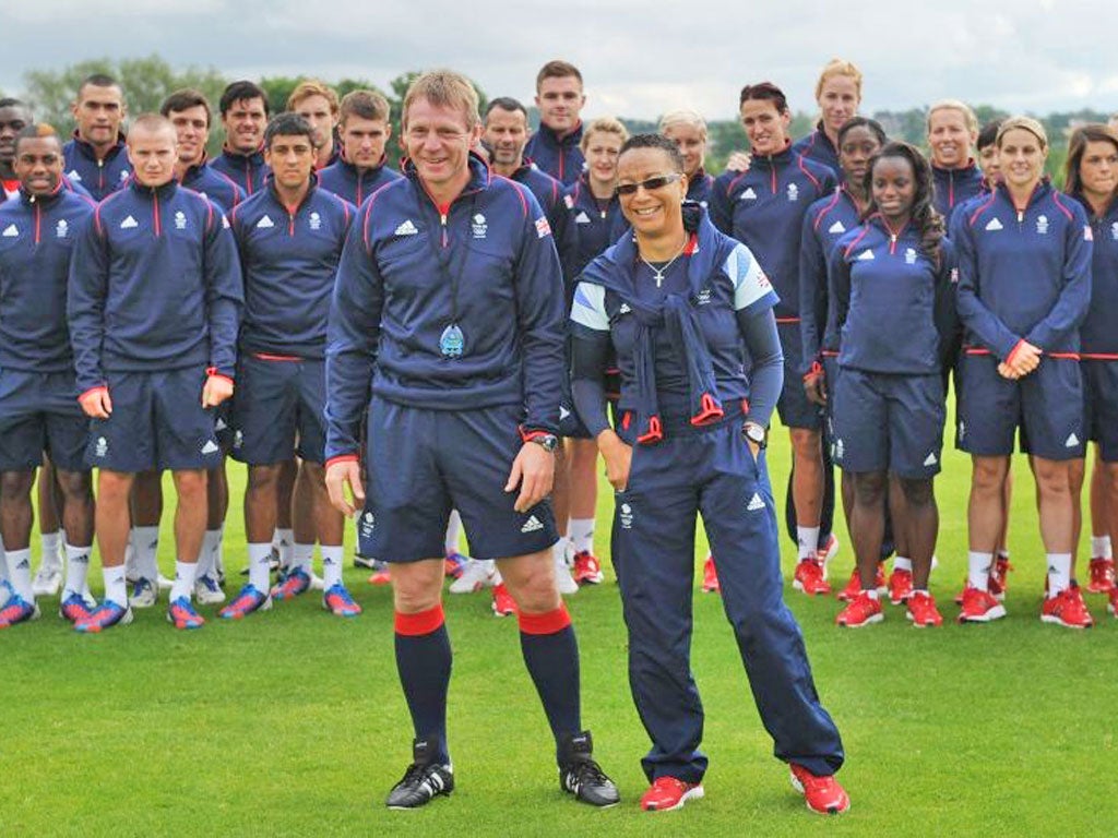 Football coaches Stuart Pearce and Hope Powell with their squads
