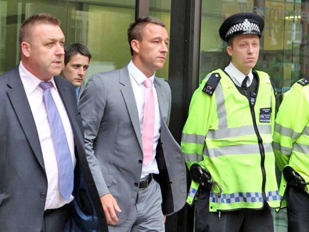 John Terry leaves court yesterday after the first day of his trial