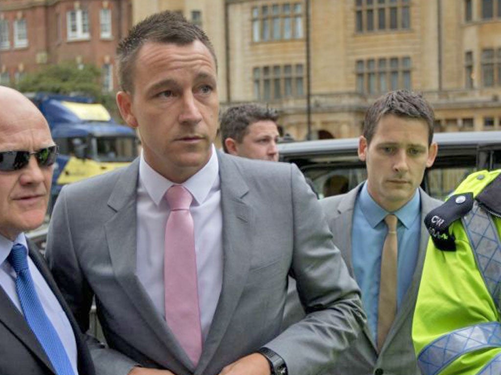 John Terry arrives at court yesterday for the start of his trial for alleged racial abuse of Anton Ferdinand