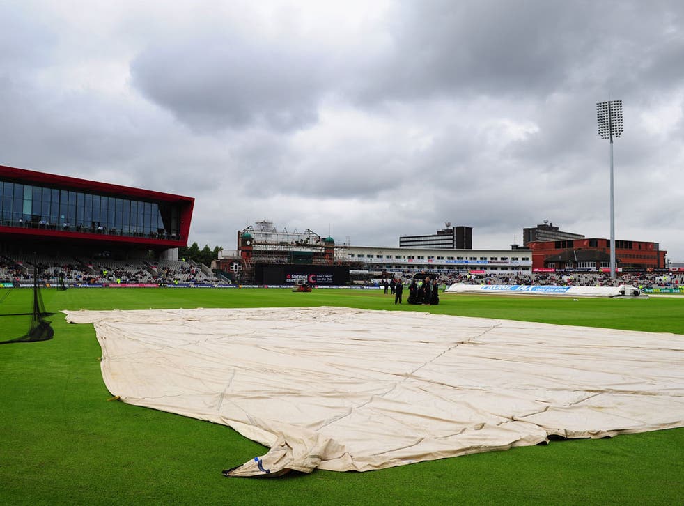 A view of the wet scenes at Old Trafford