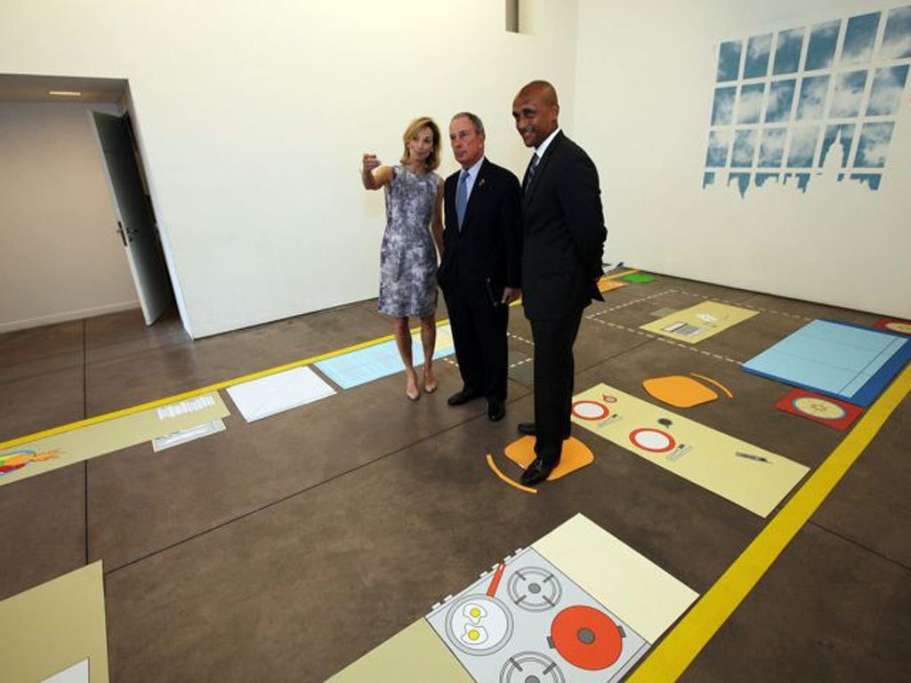 New York Mayor Michael Bloomberg and a floor-plan of the 300ft apartment