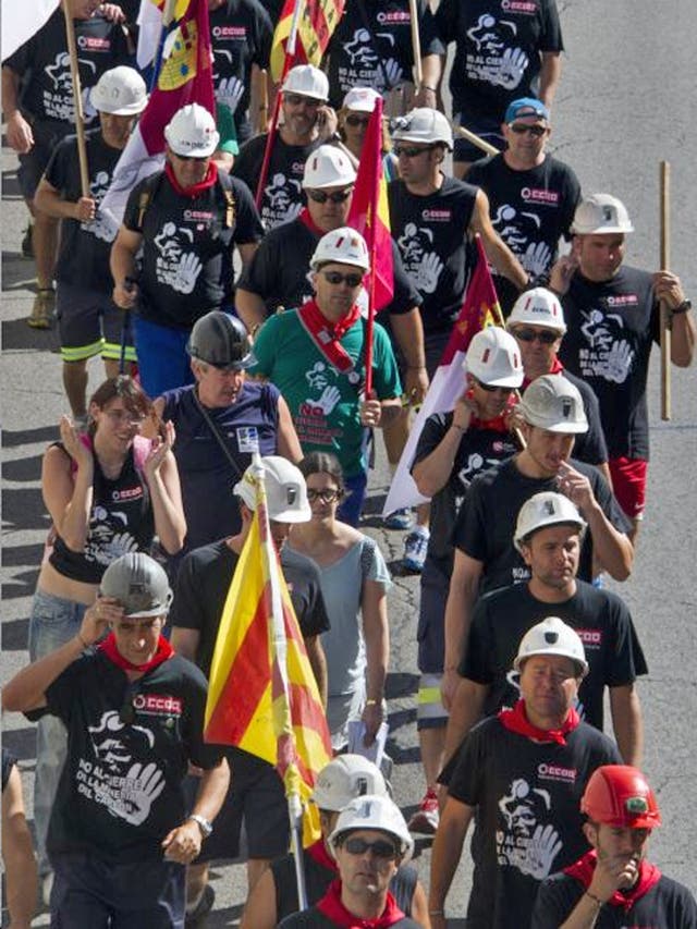 Coal miners from the northern regions of Asturias, Aragón and León march to Madrid, where they plan a mass protest today