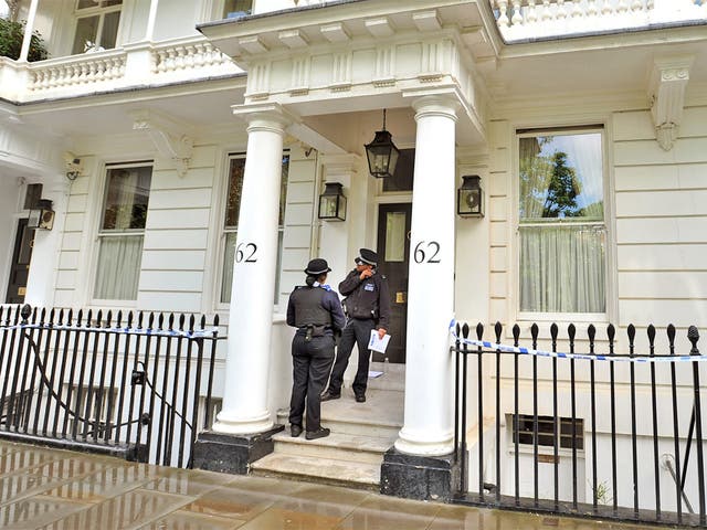 Police at Hans Rausing’s Chelsea home yesterday