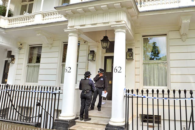 Police at Hans Rausing’s Chelsea home yesterday