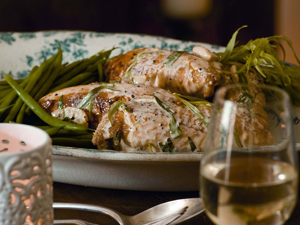 Chicken in cider, garlic and tarragon sauce by Catherine Hill