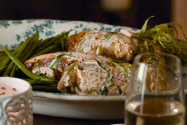Chicken in cider, garlic and tarragon sauce by Catherine Hill