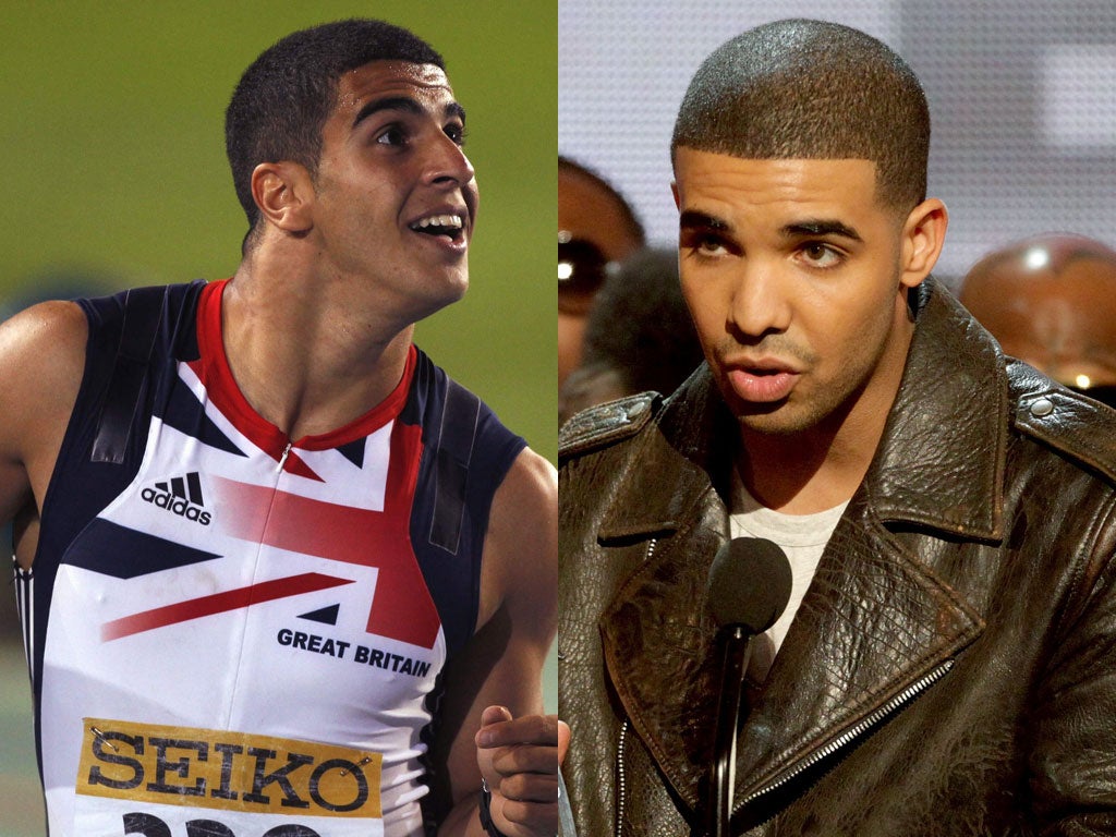 Tyson Gay says Adam Gemili (left) reminds him of rapper Drake (right)