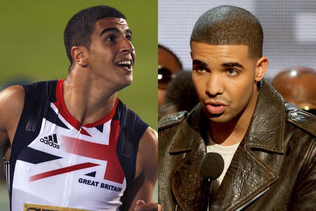 Tyson Gay says Adam Gemili (left) reminds him of rapper Drake (right)