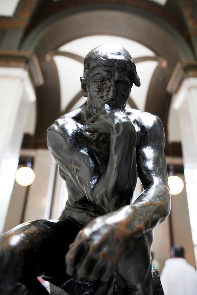 The Thinker bronze cast sculpture is seen at the Rodin Museum