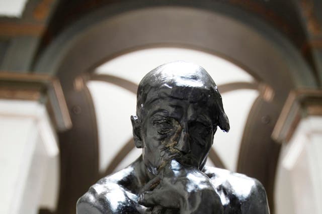 The Thinker bronze cast sculpture is seen at the Rodin Museum