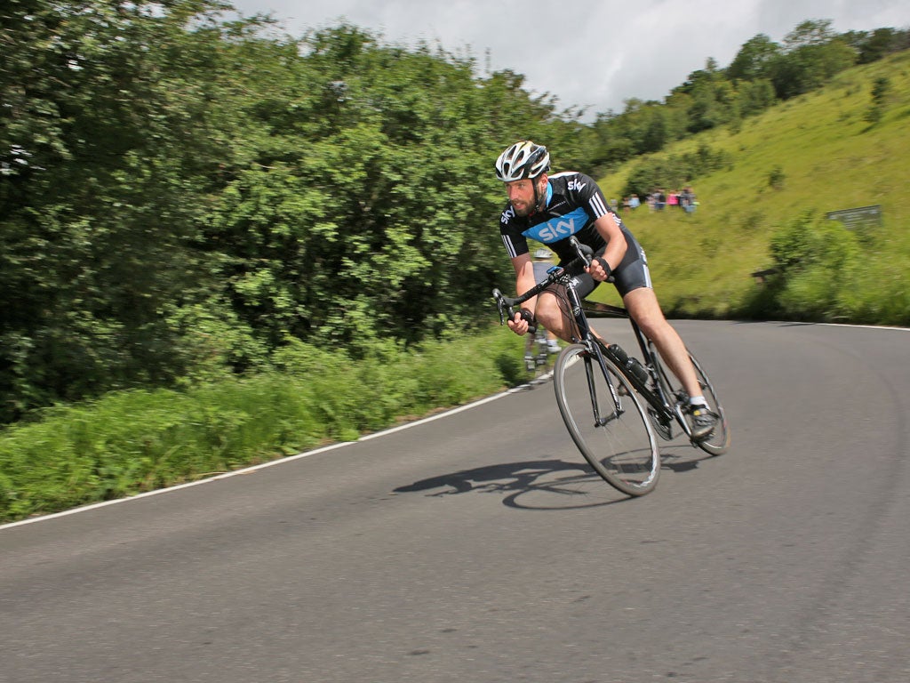 Simon Usborne tests his skills on the descent at Box Hill, Surrey