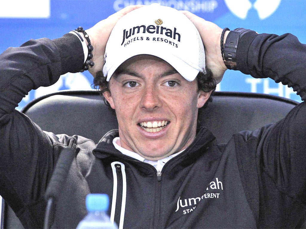 Rory McIlroy in a relaxed mood as he speaks to the media yesterday