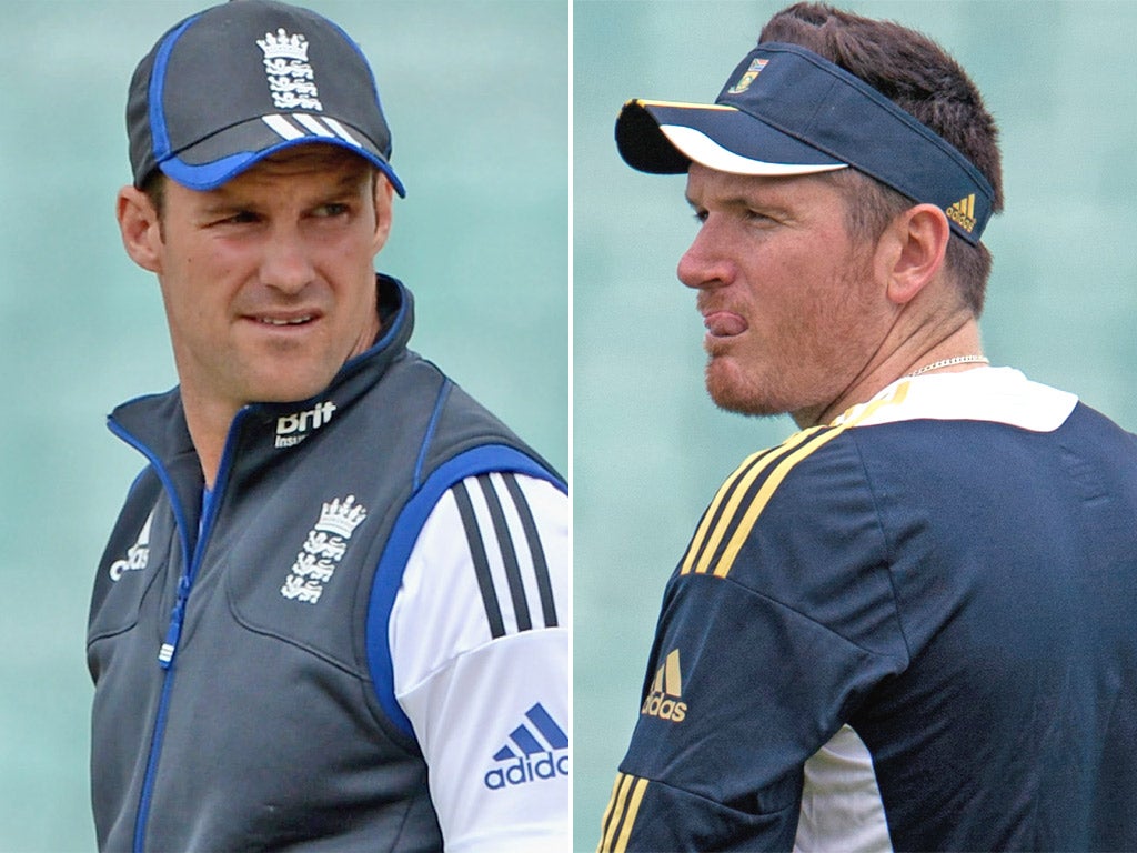 Andrew Strauss and Graeme Smith during yesterday's nets session at The Oval