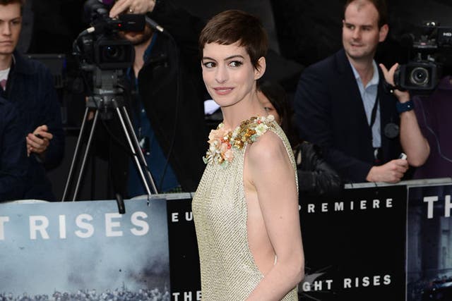 Anne Hathaway pictured attending the Dark Knight Rises premiere in London this week