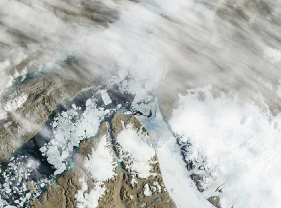 Nasa satellite images show a crescent-shaped crack between the iceberg and glacier