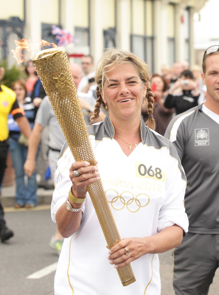 Tracey Emin carried the Olympic torch through Margate, Kent