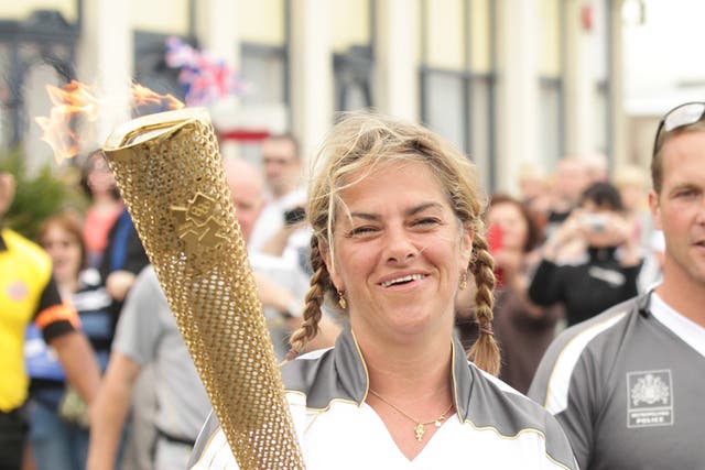 Tracey Emin carried the Olympic torch through Margate, Kent