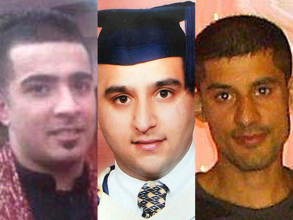 The victims: Haroon Jahan, Shazad Ali and Abdul Musavir