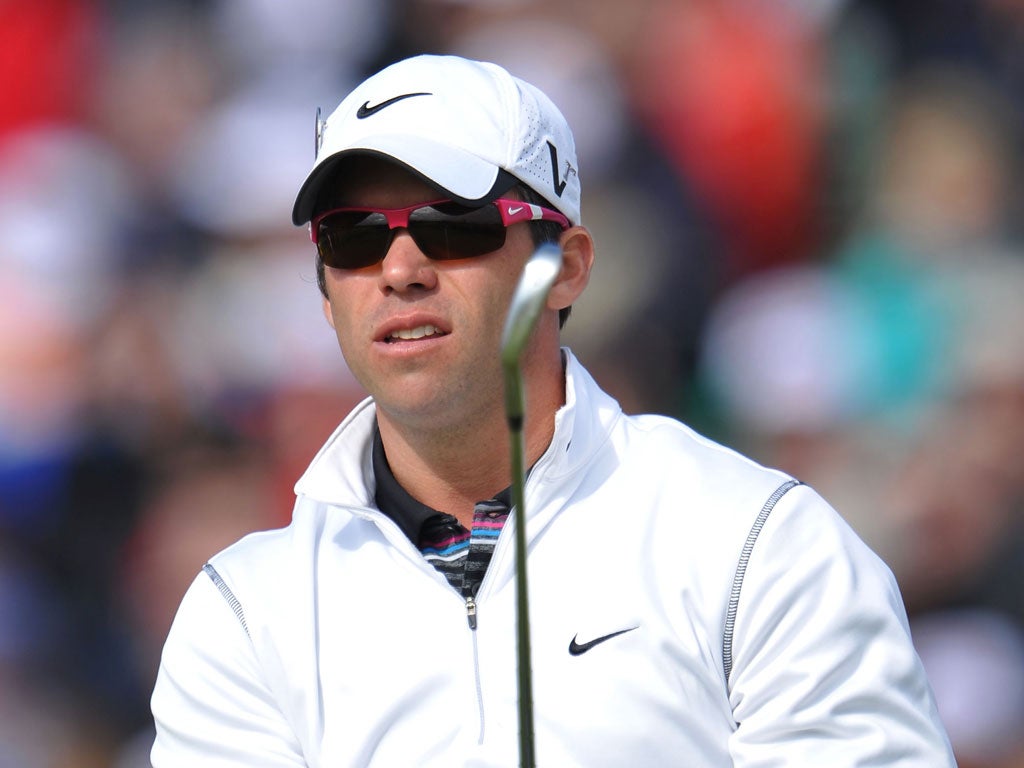 Paul Casey watches another shot miss its mark yesterday