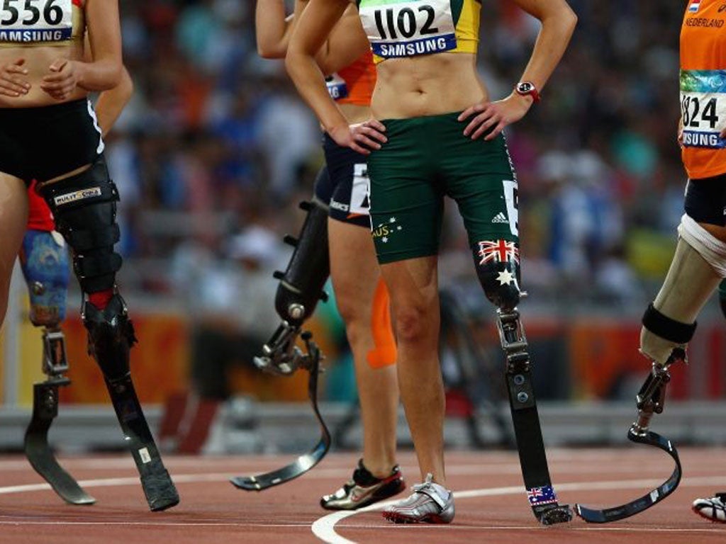 Competitors at the start of the women’s 100m at the 2008 Paralympics