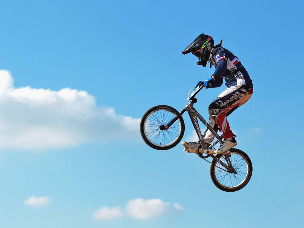 Laëtitia le Corguillé, of France, in action at the UCI BMX Supercross
World Cup in London