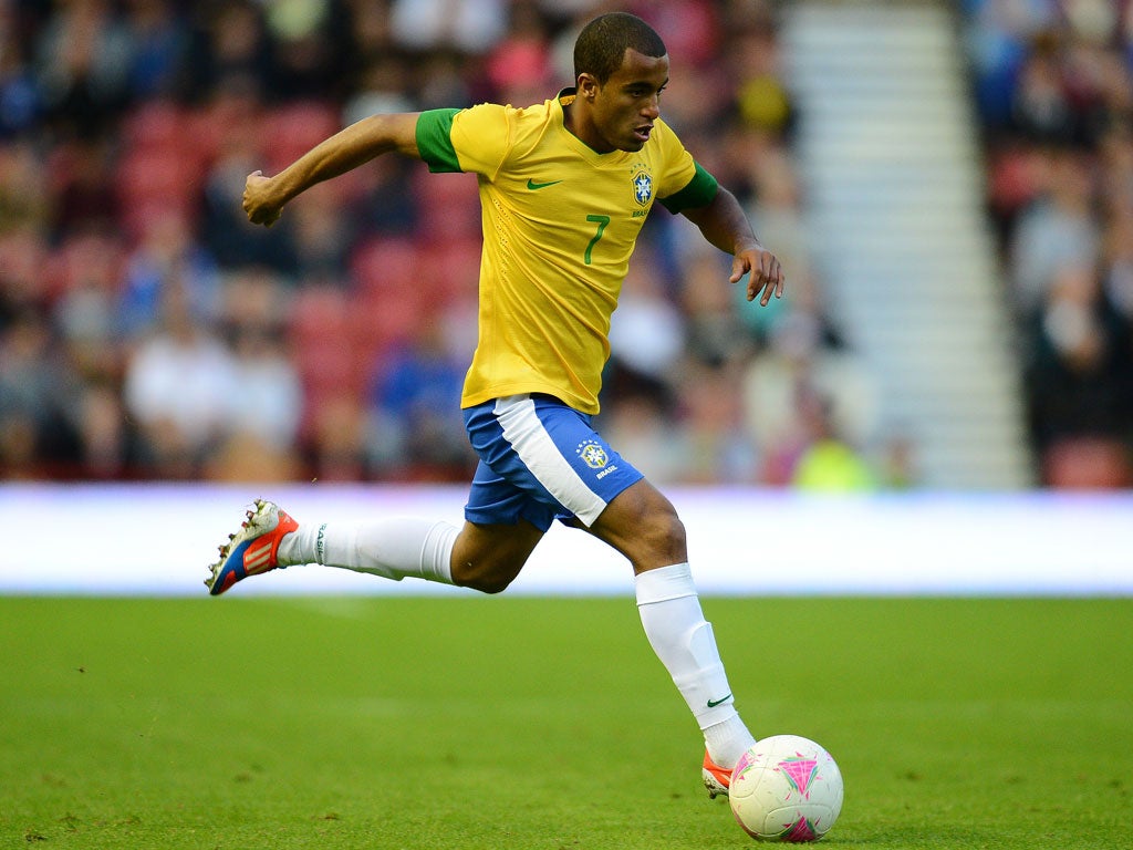 Lucas Moura in action for the Brazil Olympics side