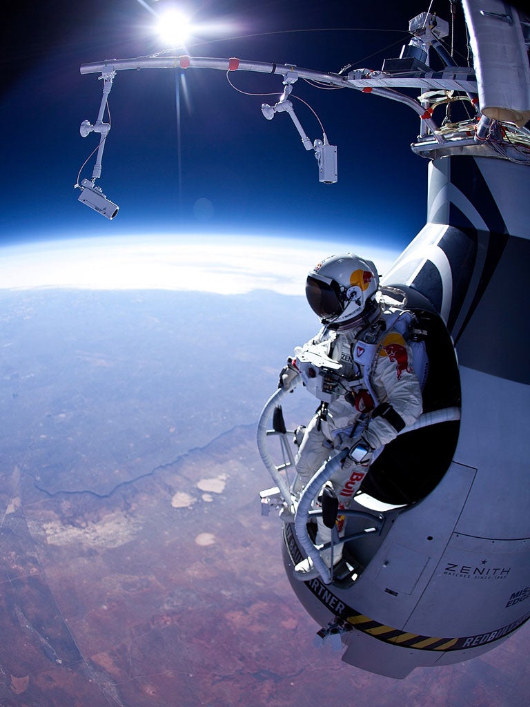Baumgartner during the first manned test flight for Red Bull Stratos in March
