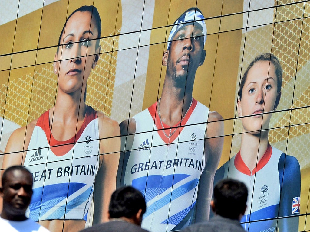 Phillips Idowu looms large over visitors to the Westfield Centre near the Olympic Park yesterday