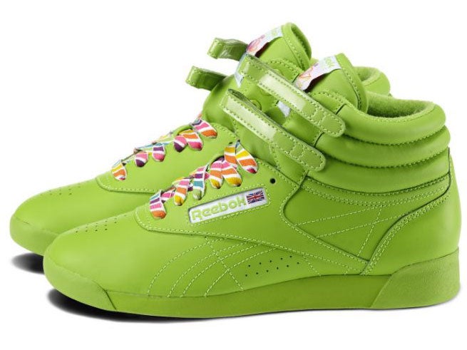 Lime green reebok freestyle high cheap tops