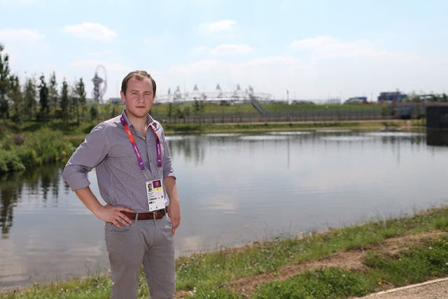 Reporter Tom Peck in the Wetlands Area of the Olympic Park in Stratford